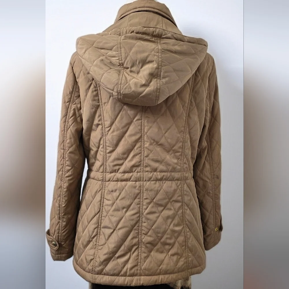 544 MICHAEL KORS Tan Diamond Quilted Hooded Utility Jacket